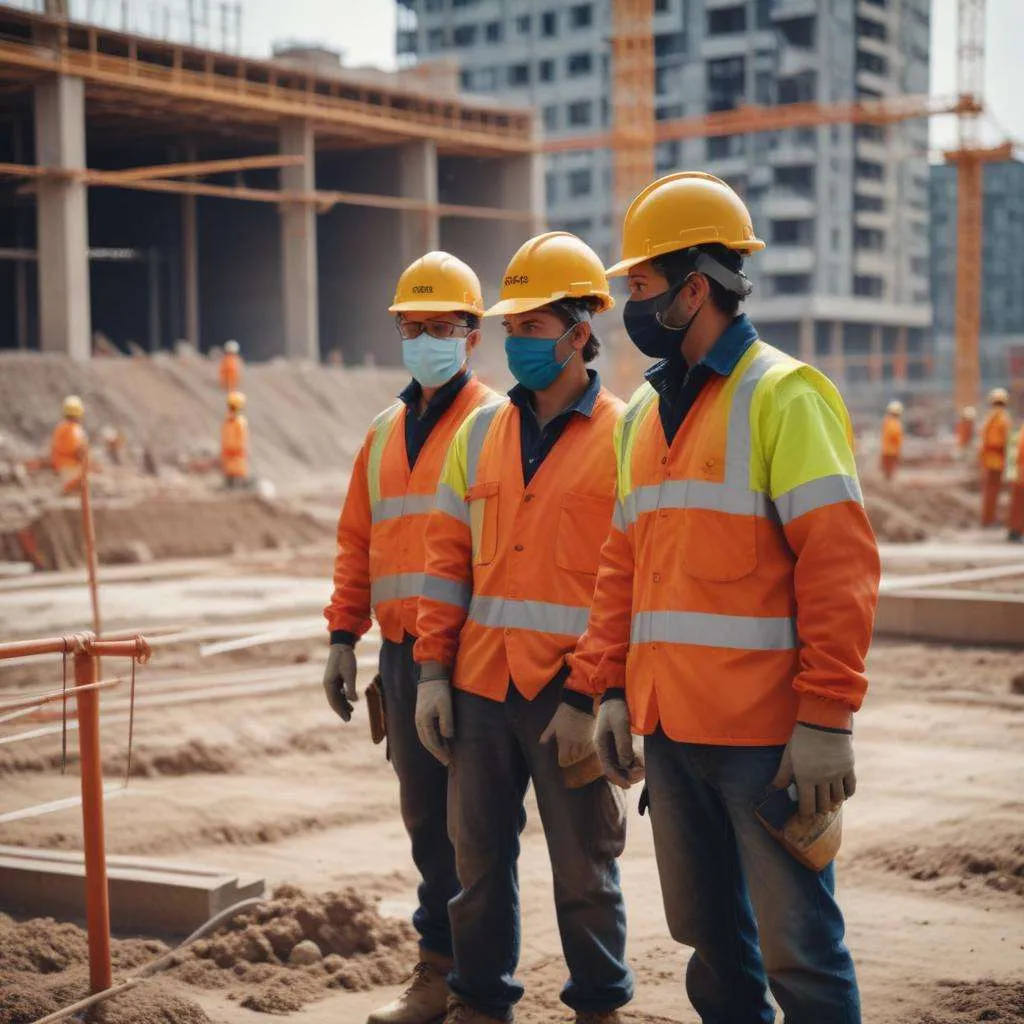 Construction team reviewing technical plans